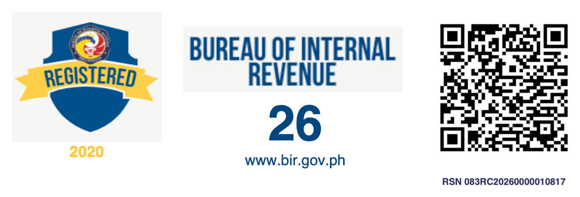 BIR Registration Seal Badge, registered 2020, with verification QR code. RSN 083RC20260000010817