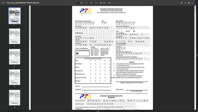 SenseiDesk PTA Generated Forms